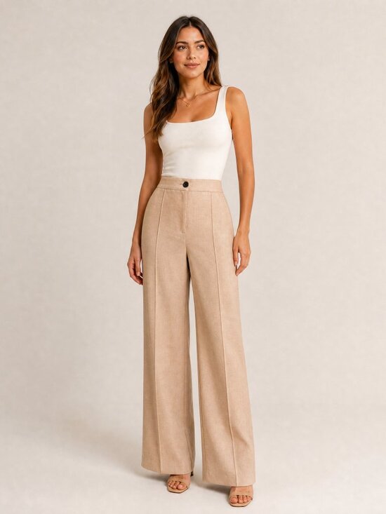 Bershka Pants - BERKSHA NWOT Camel Tan Wide Leg Tailored Trousers High Rise Corporate Chic US 8
